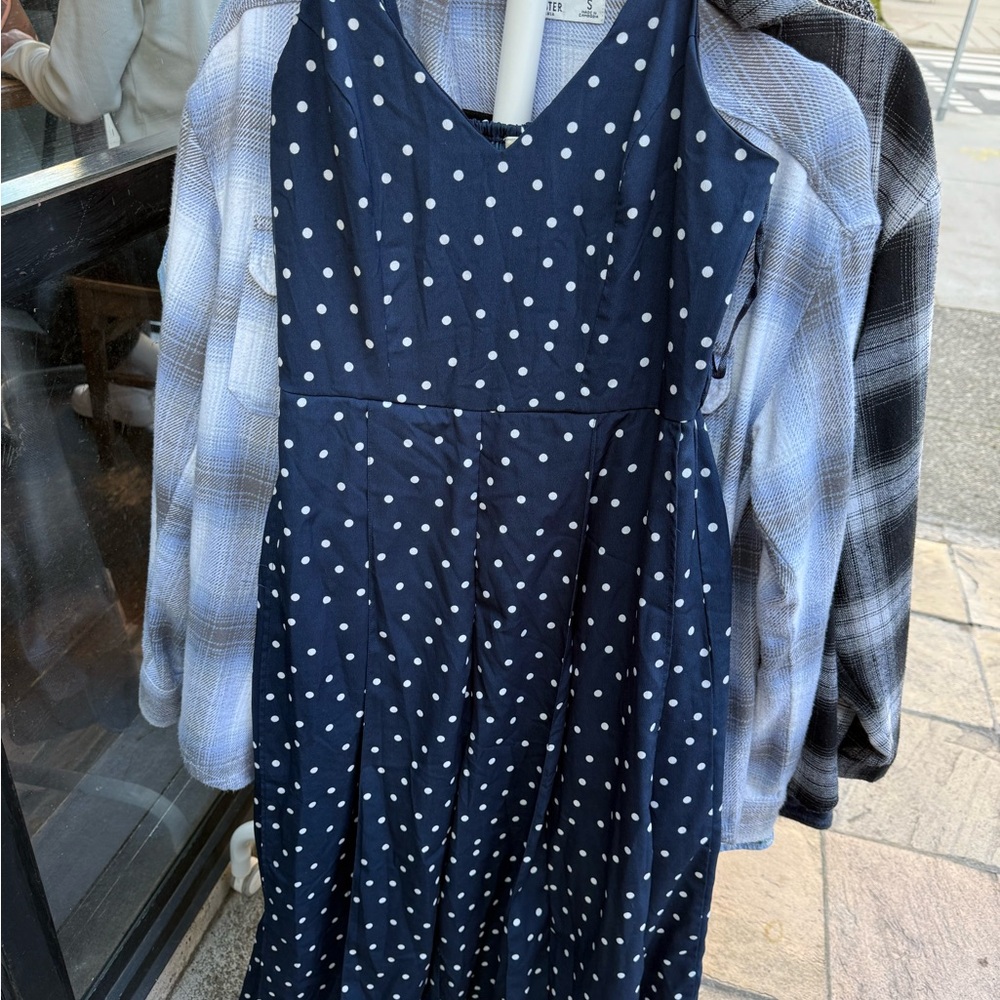 Navy Polka Dot Overall